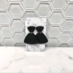 Handcrafted Black Embossed Dangle Earrings